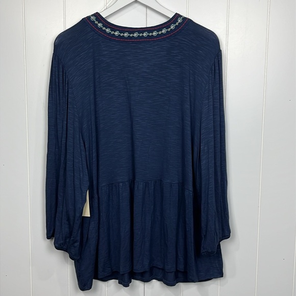 Nurture Womens Tunic/Top 2X Navy Red White Pullover Balloon Sleeve Embroidered - Picture 10 of 14